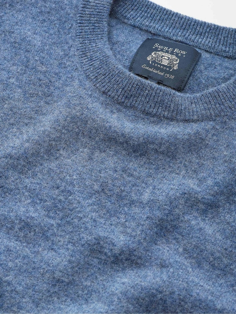 Savile Row Company Blue Merino Wool Cashmere Blend Crew Neck Jumper - Image 2 of 2 Savile Row Company Blue Merino Wool Cashmere Blend Crew Neck Jumper - Image 2 of 2