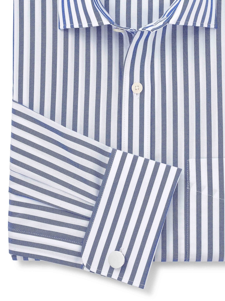 Savile Row Company Classic Fit Blue White Striped Cotton Double Cuff Formal Shirt - Image 2 of 3 Savile Row Company Classic Fit Blue White Striped Cotton Double Cuff Formal Shirt - Image 2 of 3