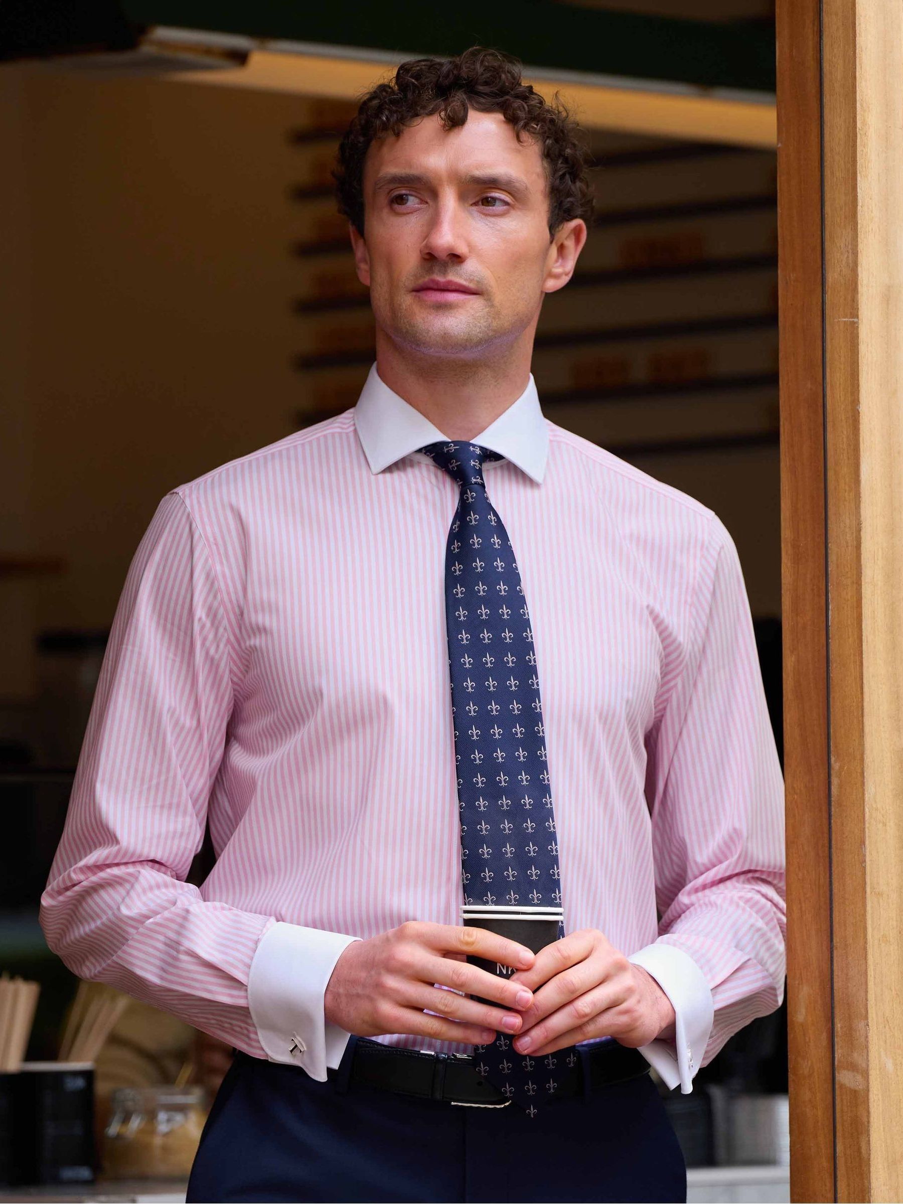 Buy Savile Row Company Pink Slim Fit Striped Cotton Winchester