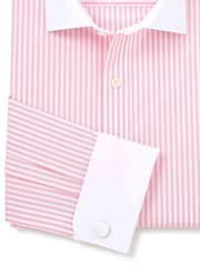 Savile Row Company Slim Fit Pink White Striped Cotton Winchester Double Cuff Formal Shirt - Image 2 of 3