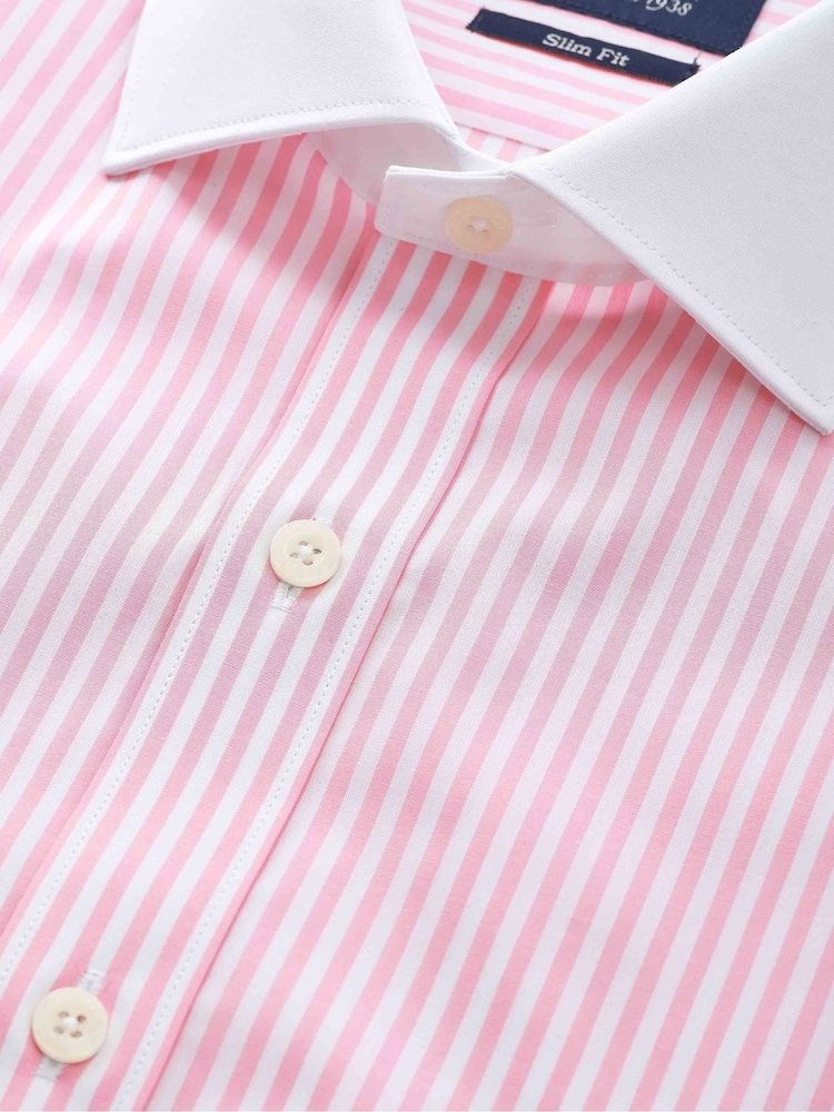 Savile Row Company Pink Slim Fit Striped Cotton Winchester Double Cuff Formal Shirt - Image 5 of 5 Savile Row Company Pink Slim Fit Striped Cotton Winchester Double Cuff Formal Shirt - Image 5 of 5