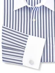 Savile Row Company Classic Fit Blue White Striped Cotton Winchester Double Cuff Formal Shirt - Image 2 of 3