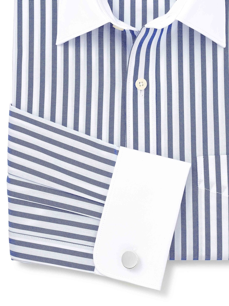 Savile Row Company Classic Fit Blue White Striped Cotton Winchester Double Cuff Formal Shirt - Image 2 of 3 Savile Row Company Classic Fit Blue White Striped Cotton Winchester Double Cuff Formal Shirt - Image 2 of 3
