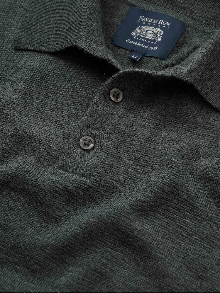 The Savile Row Company Grey Merino Wool Knitted Polo Shirt - Image 4 of 4 The Savile Row Company Grey Merino Wool Knitted Polo Shirt - Image 4 of 4