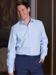 Savile Row Company Slim Fit Sky Blue Herringbone Cotton Single Cuff Formal Shirt - Image 1 of 6