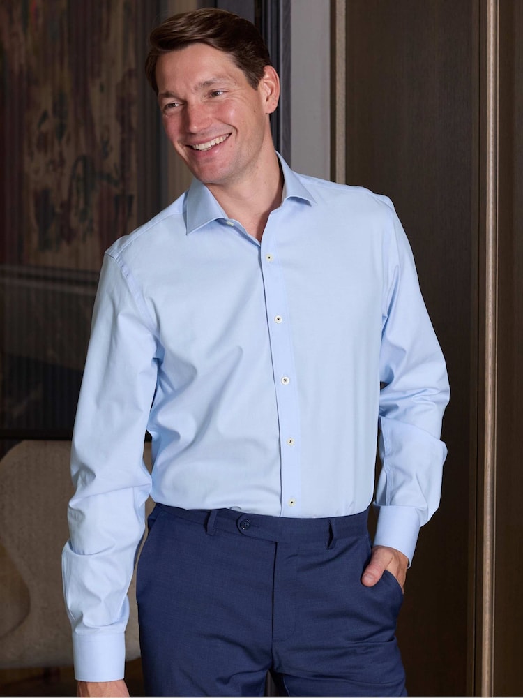 Savile Row Company Slim Fit Sky Blue Herringbone Cotton Single Cuff Formal Shirt - Image 1 of 6 Savile Row Company Slim Fit Sky Blue Herringbone Cotton Single Cuff Formal Shirt - Image 1 of 6