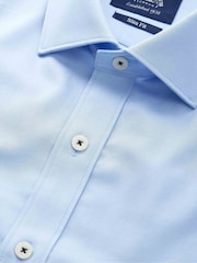 Savile Row Company Slim Fit Sky Blue Herringbone Cotton Single Cuff Formal Shirt - Image 6 of 6