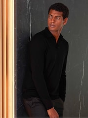 Savile Row Company Black Merino Wool Knitted Polo Shirt - Imagen 2 de 4