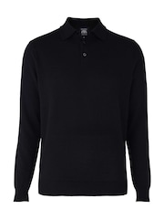 Savile Row Company Black Merino Wool Knitted Polo Shirt - Imagen 3 de 4