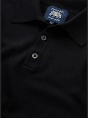 Savile Row Company Black Merino Wool Knitted Polo Shirt - Imagen 4 de 4