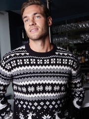 Threadbare Black Christmas Fairisle Knitted Jumper - Image 3 of 5
