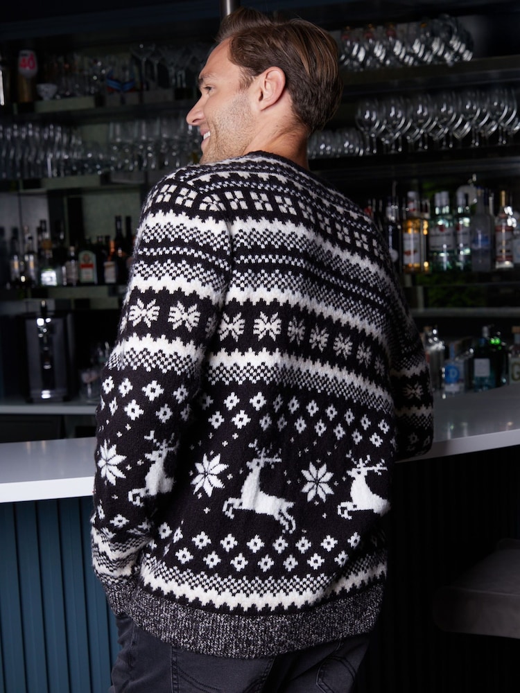 Threadbare Black Christmas Fairisle Knitted Jumper - Image 5 of 5