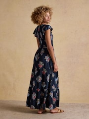 Joules Esme Navy Floral Shirred Maxi Dress - Image 2 of 7