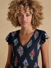 Joules Esme Navy Floral Shirred Maxi Dress - Image 3 of 7