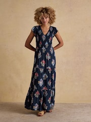 Joules Esme Navy Floral Shirred Maxi Dress - Image 5 of 7