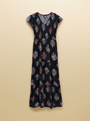 Joules Esme Navy Floral Shirred Maxi Dress - Image 7 of 7