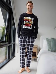 Threadbare Black Christmas Slogan Graphic Long Pyjamas (2-Piece Set) - Image 1 of 5