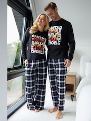Threadbare Black Christmas Slogan Graphic Long Pyjamas (2-Piece Set) - Image 2 of 5