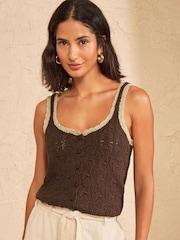 Love & Roses Chocolate Brown Cotton Rich Crochet Knitted Vest - Image 1 of 4