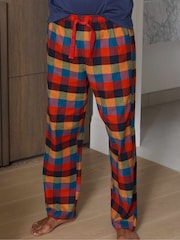 Savile Row Company Blue Multicolour Checked Cotton Pyjama Bottoms & Long Sleeve T-Shirt Pyjama Set - Image 3 of 4