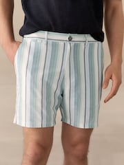 Mint Green Cotton Stripe Chino Shorts - Image 1 of 10