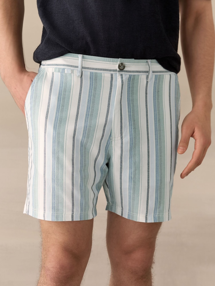 Mint Green Cotton Stripe Chino Shorts - Image 1 of 10 Mint Green Cotton Stripe Chino Shorts - Image 1 of 10