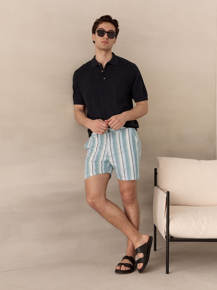 Mint Green Cotton Stripe Chino Shorts - Image 2 of 10 Mint Green Cotton Stripe Chino Shorts - Image 2 of 10