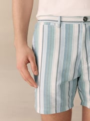 Mint Green Cotton Stripe Chino Shorts - Image 4 of 10