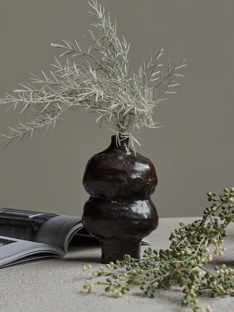 Abigail Ahern Dark Brown Black Acroma Ceramic Rustic Vase - Image 1 of 4