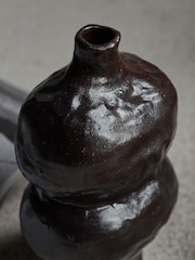 Abigail Ahern Dark Brown Black Acroma Ceramic Rustic Vase - Image 3 of 4