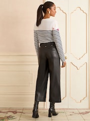 Love & Roses Black Petite Faux Leather Wide Crop Trousers - Image 4 of 4