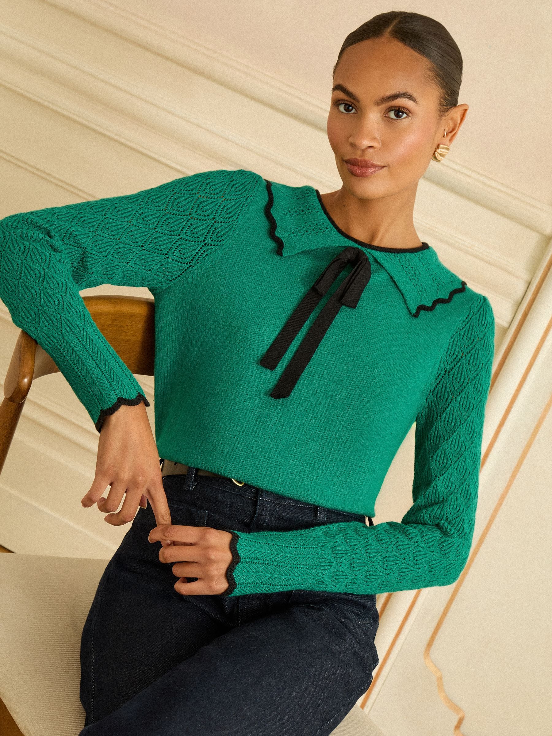Buy Love & Roses Green Tipped Bow Knitted Collar Jumper from Next USA