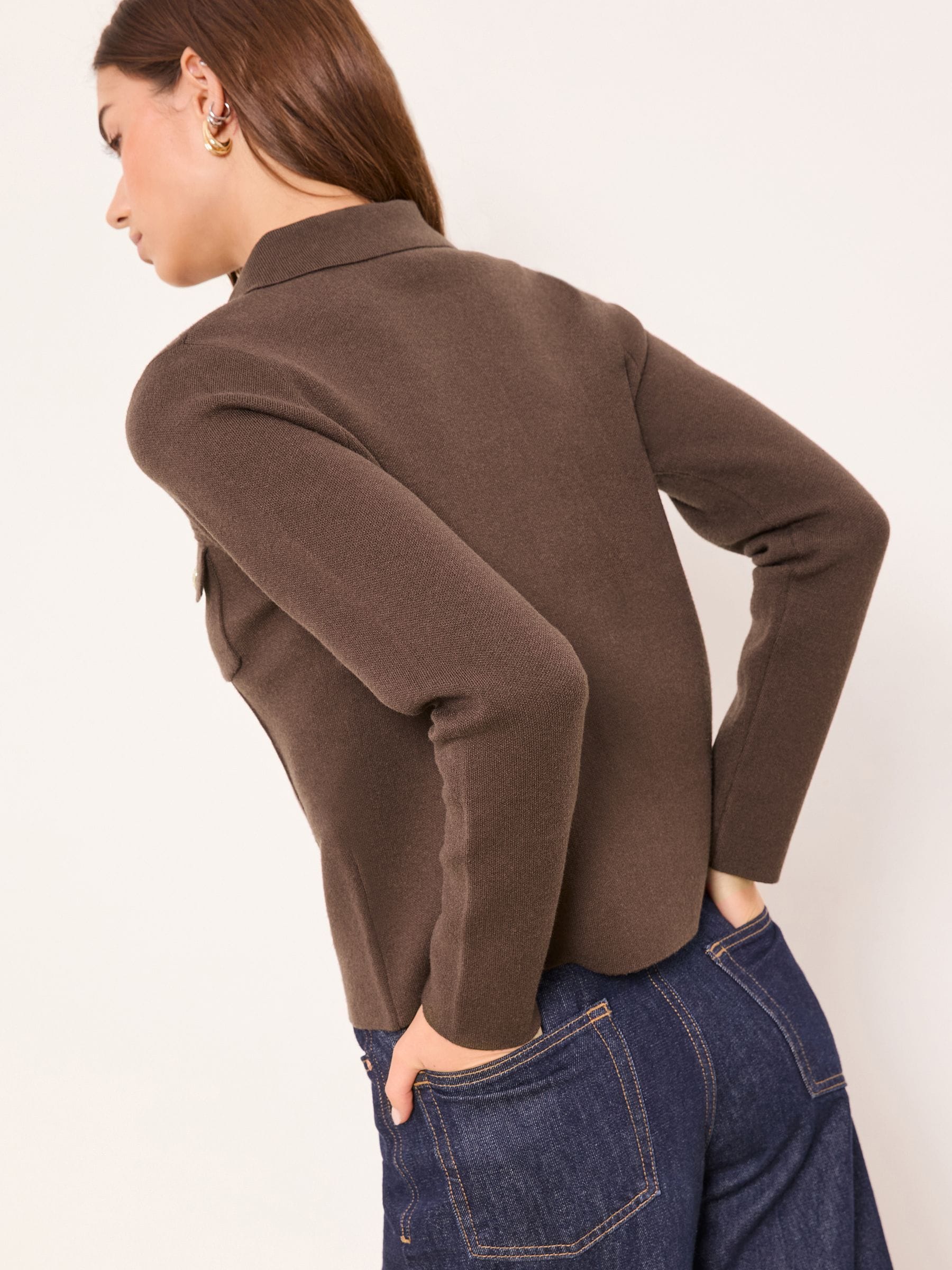 Buy Lipsy Chocolate Brown Collared Military Long Sleeve Knitted