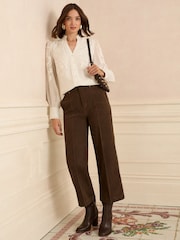 Love & Roses Chocolate Brown Faux Suede Wide Pintuck Crop Trousers - Image 3 of 5