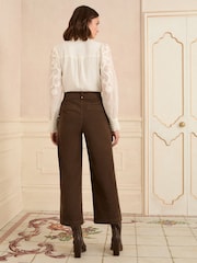 Love & Roses Chocolate Brown Faux Suede Wide Pintuck Crop Trousers - Image 4 of 5