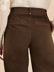 Love & Roses Chocolate Brown Faux Suede Wide Pintuck Crop Trousers - Image 5 of 5