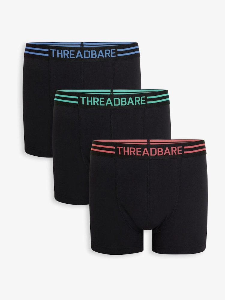 Threadbare Black Hipster Fit Boxer Shorts 3 Pack - Image 1 of 5 Threadbare Black Hipster Fit Boxer Shorts 3 Pack - Image 1 of 5