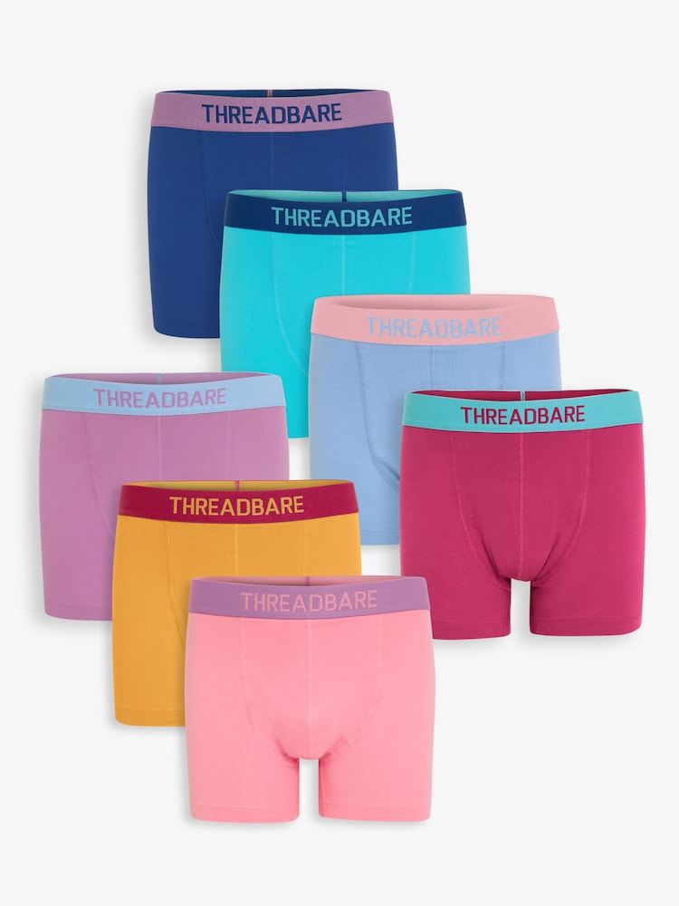 Threadbare Blue Contrast Hipster Fit Boxer Shorts (7 Pack) - Image 1 of 9 Threadbare Blue Contrast Hipster Fit Boxer Shorts (7 Pack) - Image 1 of 9