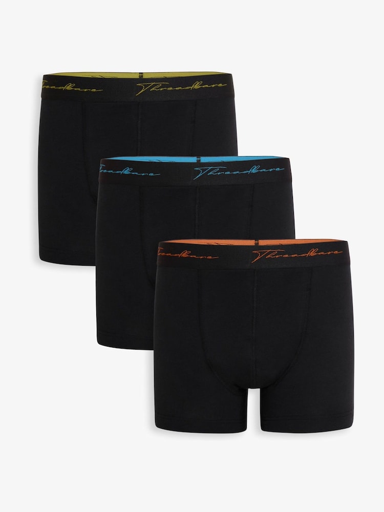 Threadbare Black Hipster Fit Script Boxer Shorts 3 Pack - Image 1 of 5 Threadbare Black Hipster Fit Script Boxer Shorts 3 Pack - Image 1 of 5