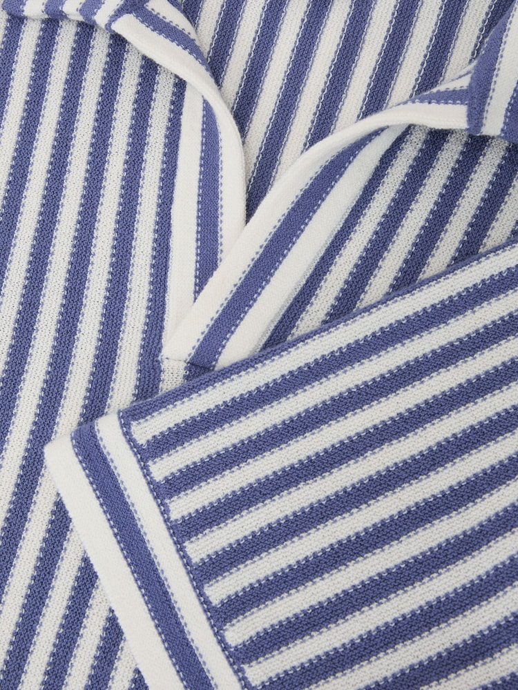 Reiss Blue/ Off White Alba Cotton-Blend Stripe Knit Polo Shirt - Image 6 of 6