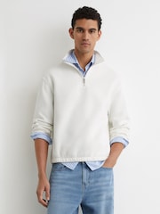 Reiss White Quinn Cotton-Blend Washed Half-Zip Sweatshirt - Image 1 of 6