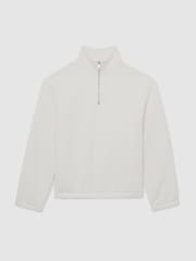Reiss White Quinn Cotton-Blend Washed Half-Zip Sweatshirt - Image 2 of 6
