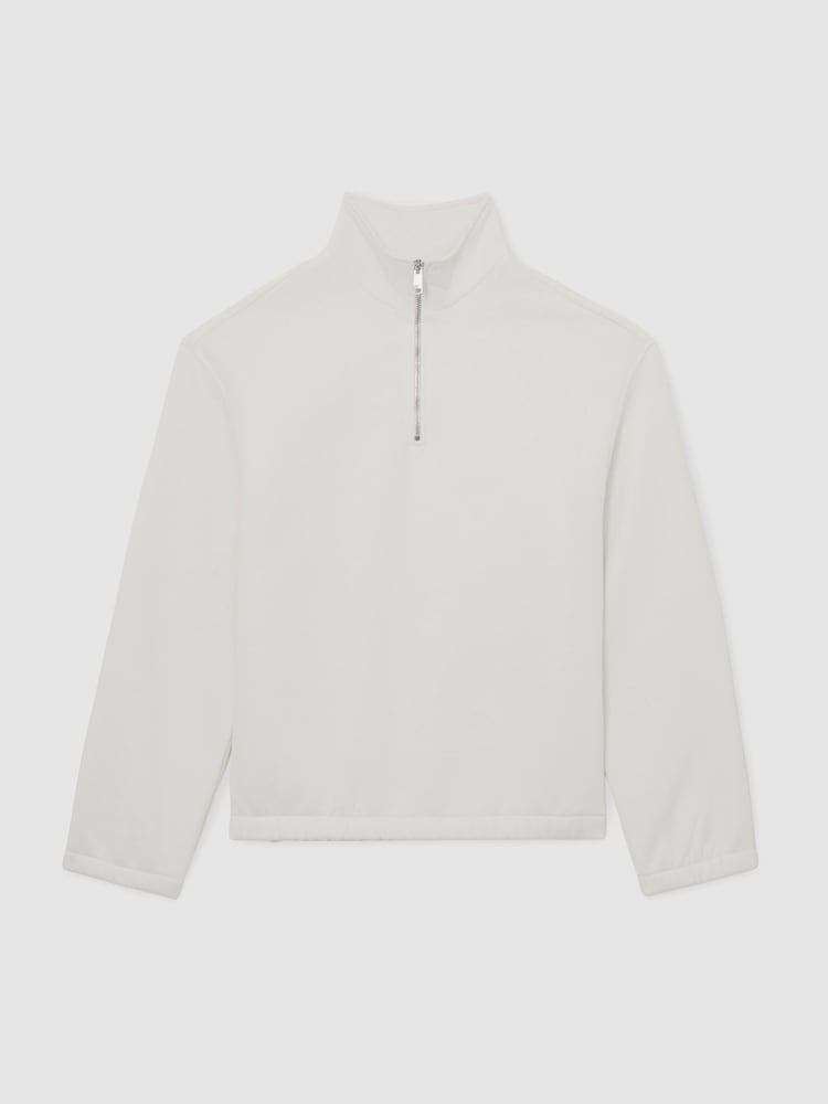 Reiss White Quinn Cotton-Blend Washed Half-Zip Sweatshirt - Image 2 of 6