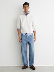 Reiss White Quinn Cotton-Blend Washed Half-Zip Sweatshirt - Image 3 of 6