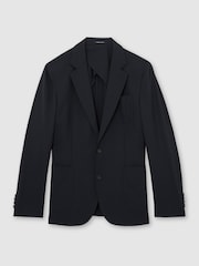Reiss Navy Traveller Wool Single-Breasted Travel Suit Blazer Tailored-Fit - Image 2 of 8
