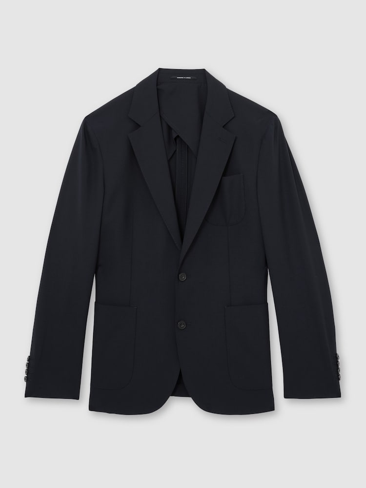 Reiss Navy Traveller Wool Single-Breasted Travel Suit Blazer Tailored-Fit - Image 2 of 8 Reiss Navy Traveller Wool Single-Breasted Travel Suit Blazer Tailored-Fit - Image 2 of 8