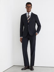 Reiss Navy Traveller Wool Single-Breasted Travel Suit Blazer Tailored-Fit - Image 3 of 8