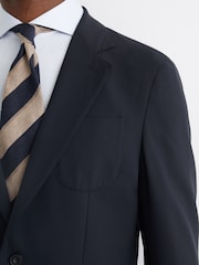 Reiss Navy Traveller Wool Single-Breasted Travel Suit Blazer Tailored-Fit - Image 4 of 8