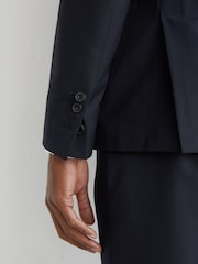 Reiss Navy Traveller Wool Single-Breasted Travel Suit Blazer Tailored-Fit - Image 5 of 8