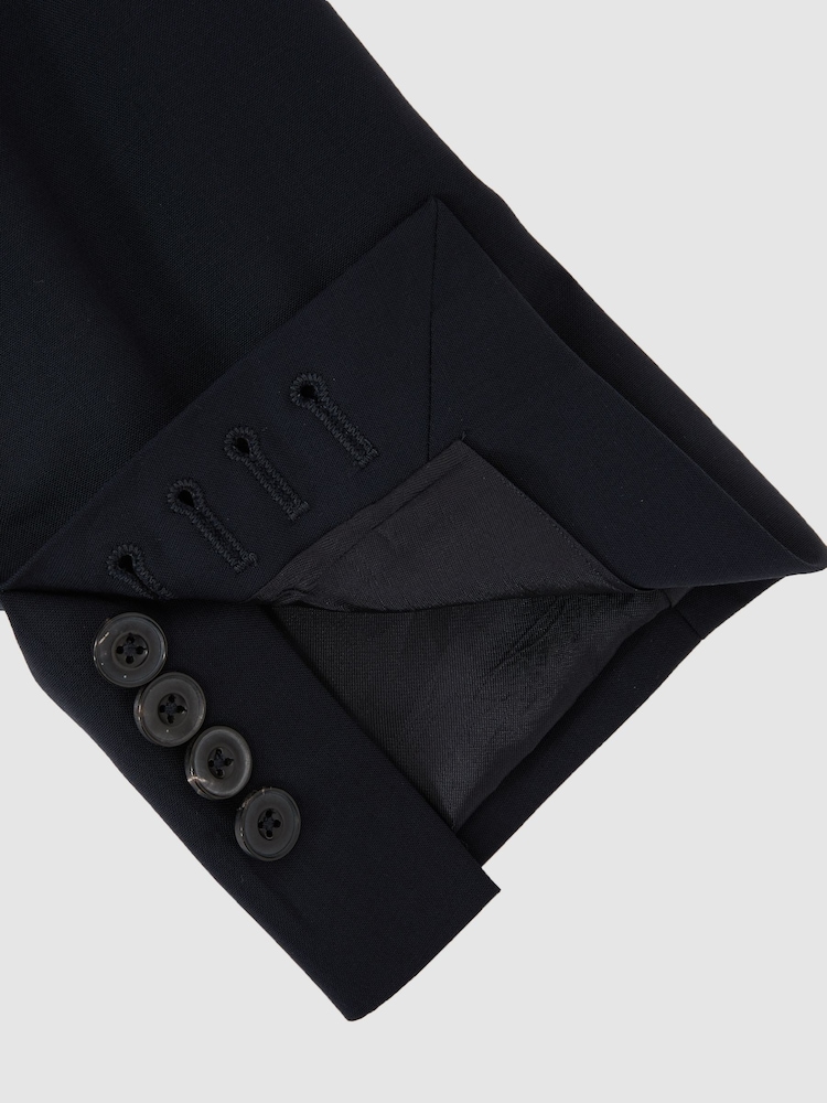 Reiss Navy Traveller Wool Single-Breasted Travel Suit Blazer Tailored-Fit - Image 8 of 8 Reiss Navy Traveller Wool Single-Breasted Travel Suit Blazer Tailored-Fit - Image 8 of 8